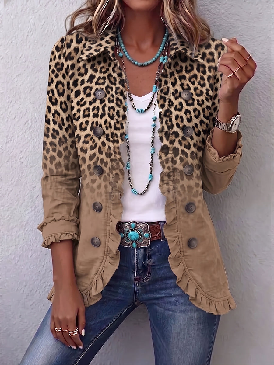 Angelika | Leopard-Gradient-Jacke mit Rüschen