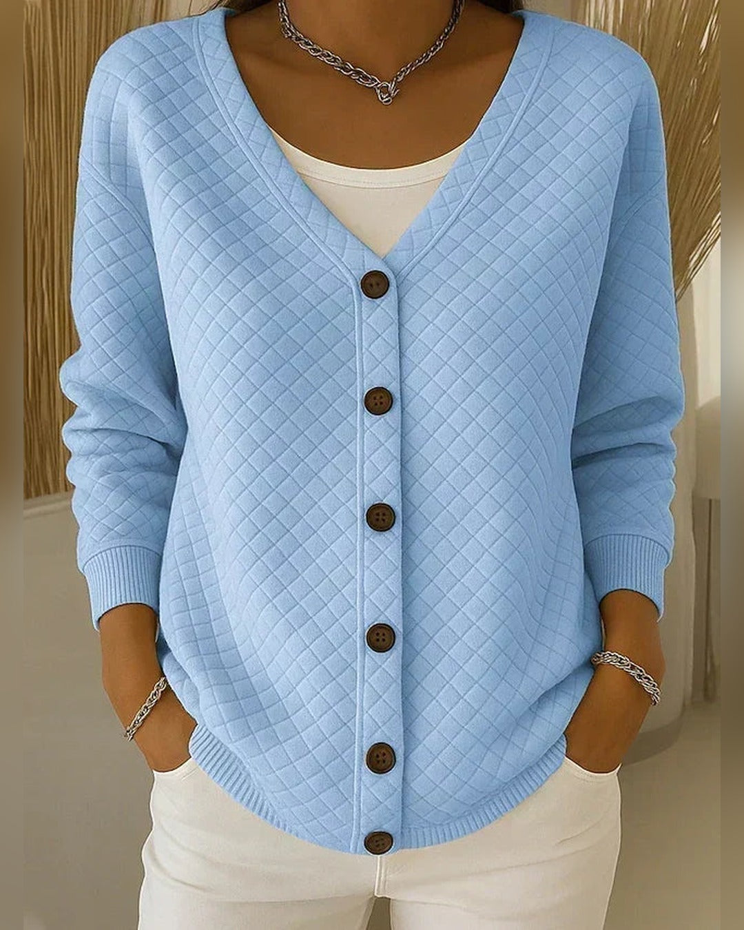 Rosa | Strickjacke mit Rautenmuster – Blau