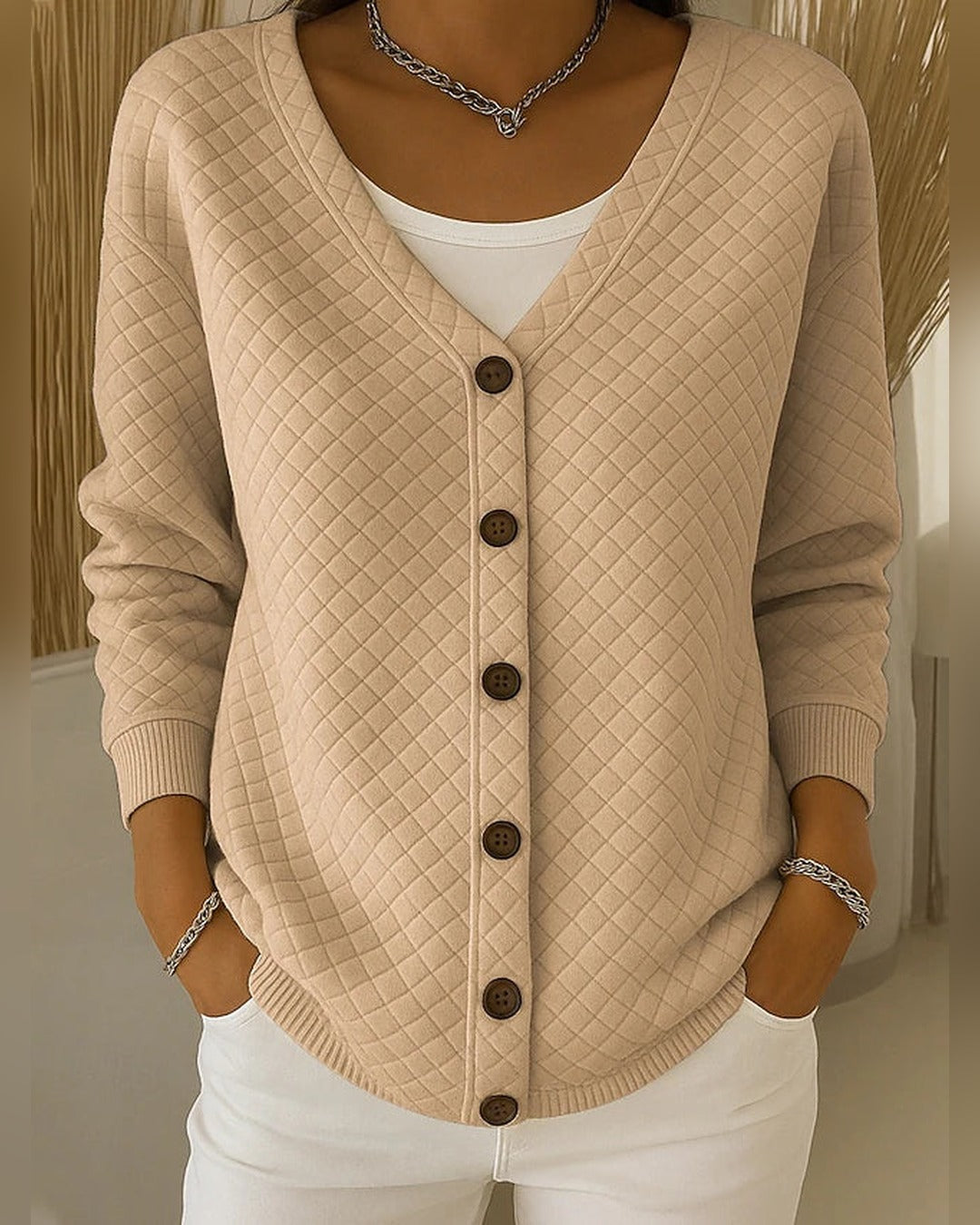 Rosa | Strickjacke mit Rautenmuster – Khaki