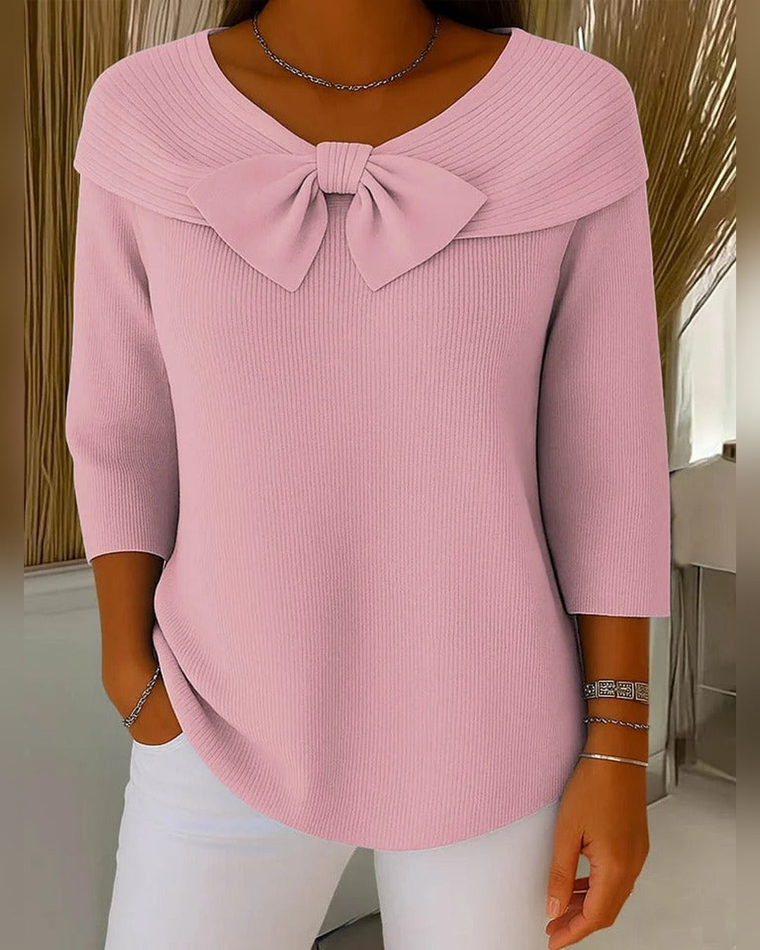 Sonja | Pullover mit Schleife und Rundkragen – Rosa
