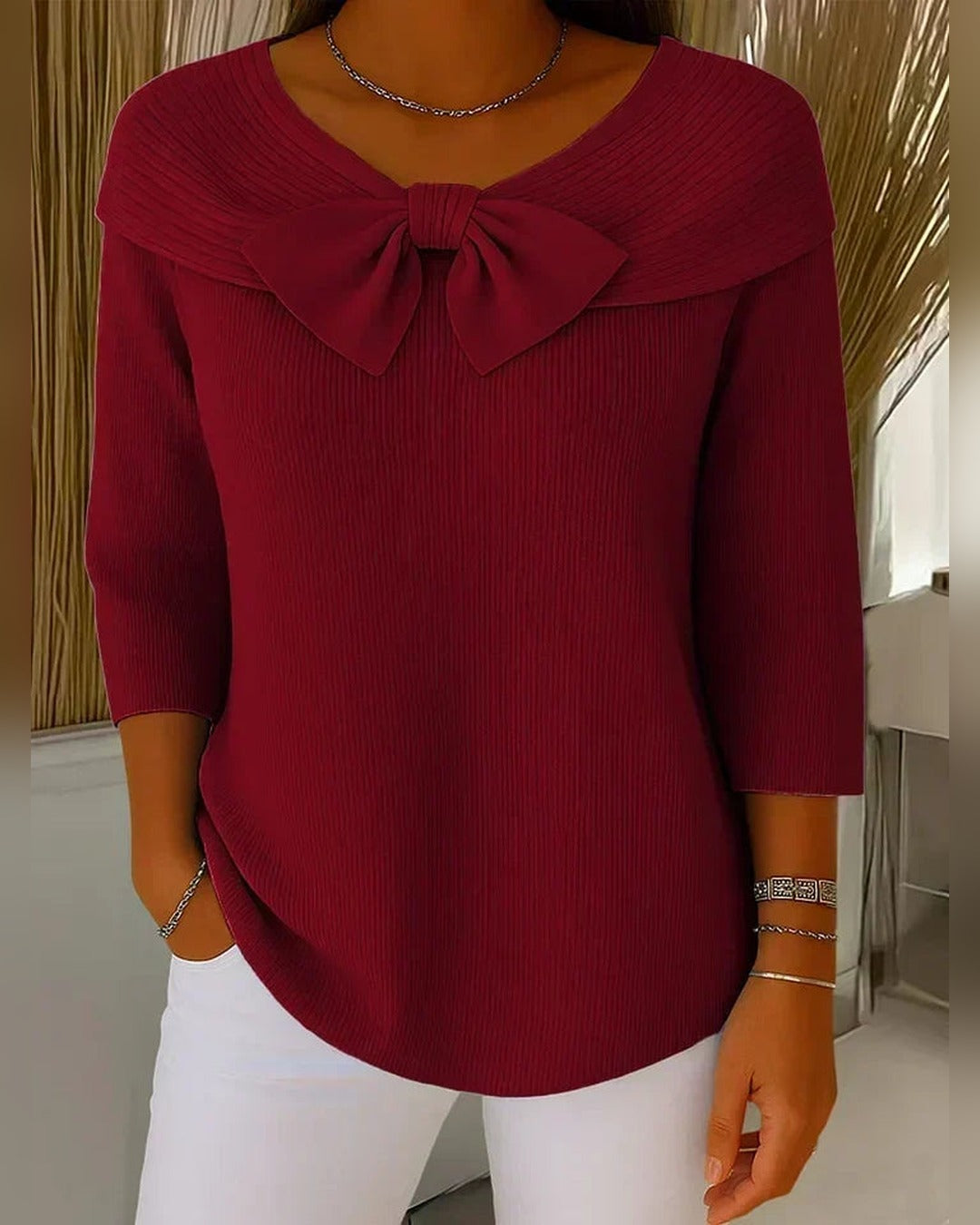 Sonja | Pullover mit Schleife und Rundkragen – Rot