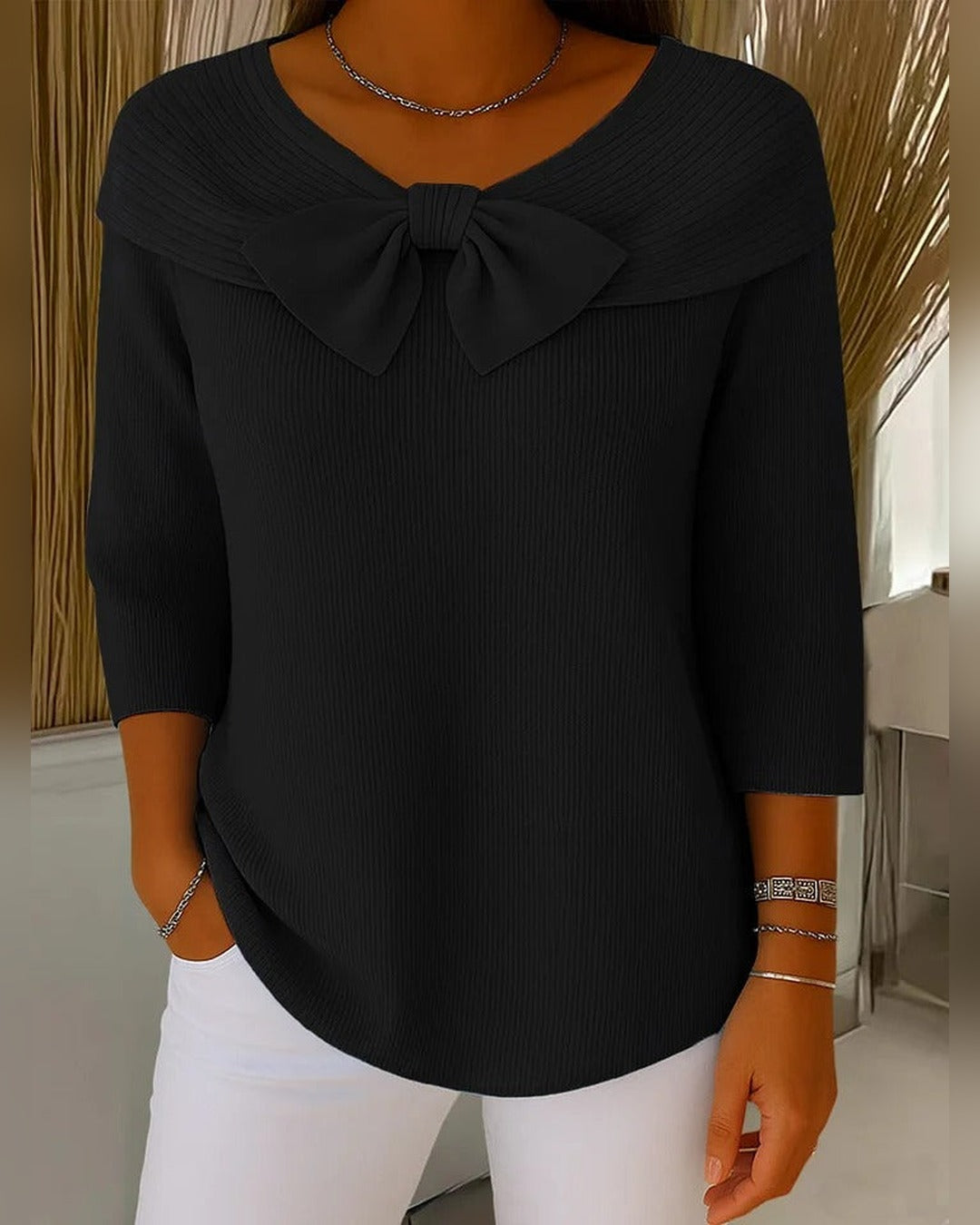 Sonja | Pullover mit Schleife und Rundkragen – Schwarz