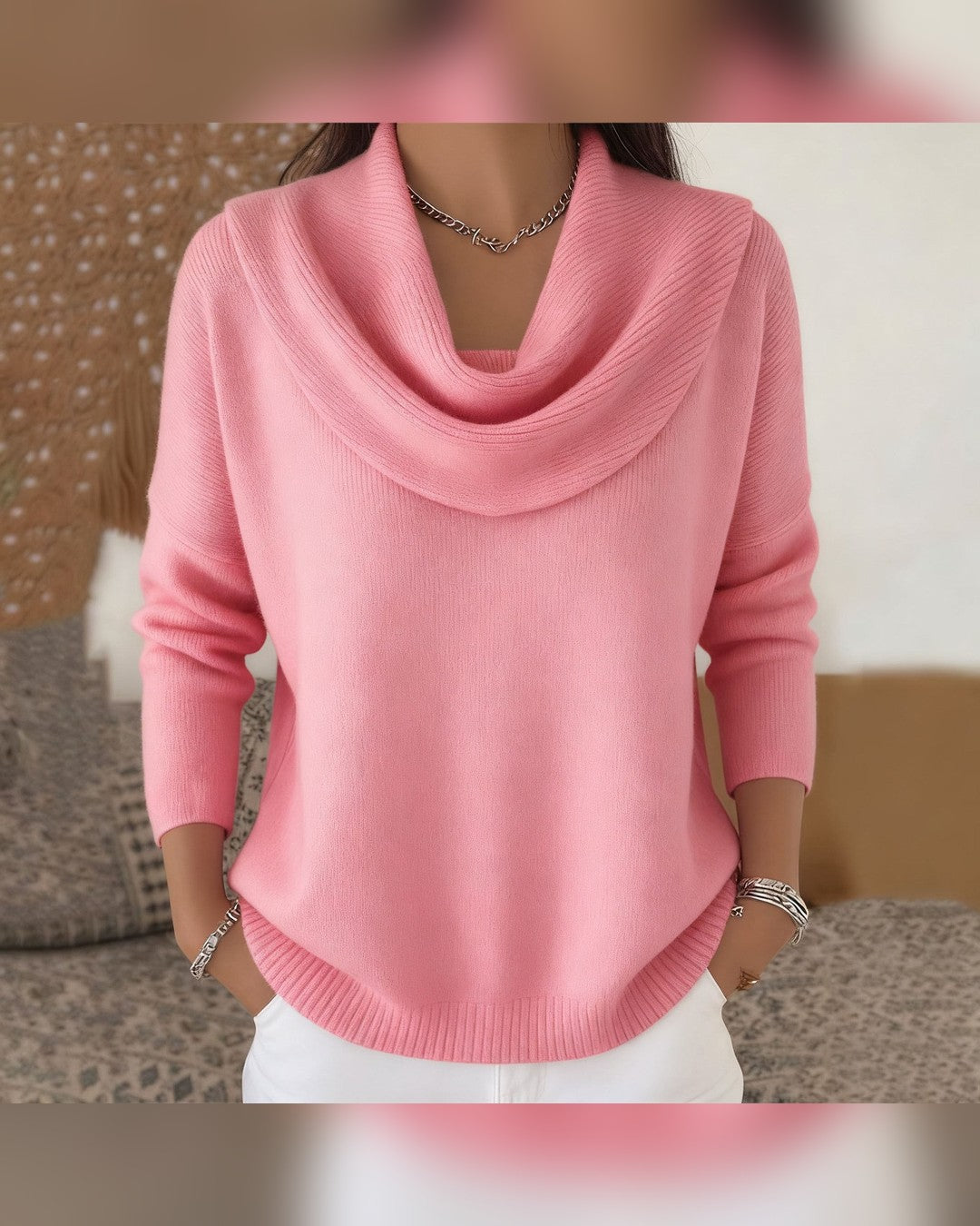 Theresa | Pullover mit Wasserfallkragen – Rosa