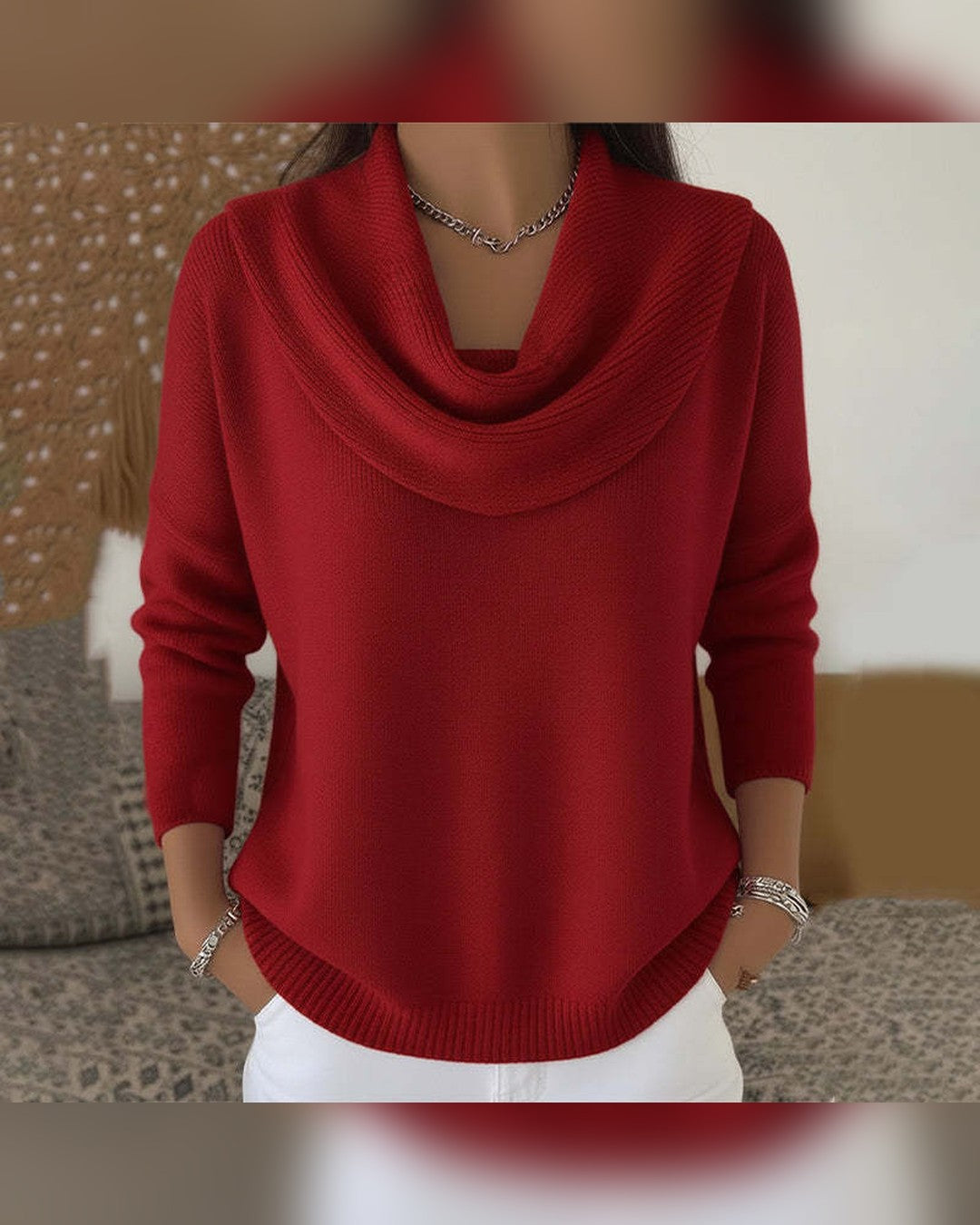 Theresa | Pullover mit Wasserfallkragen – Rot