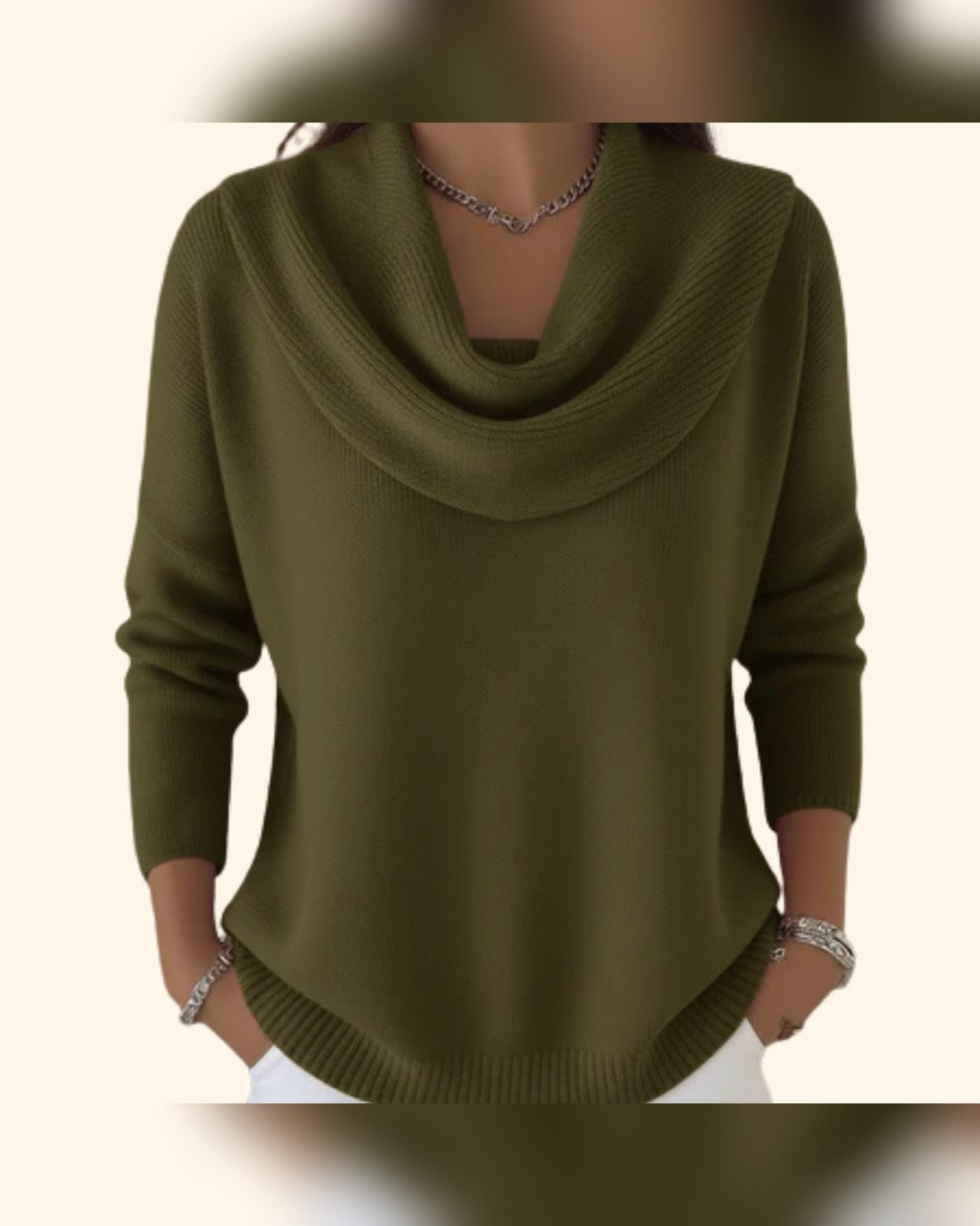 Theresa | Pullover mit Wasserfallkragen – Grün