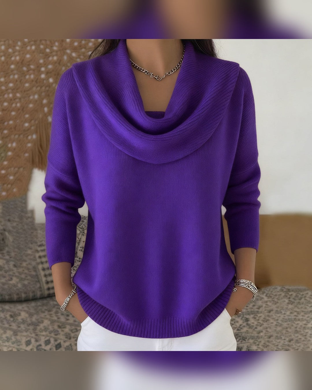 Theresa | Pullover mit Wasserfallkragen – Violett